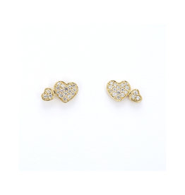 American Jewelry 14k Yellow Gold .12ctw Diamond Double Heart Earrings