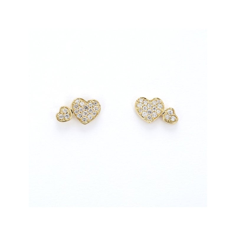 American Jewelry 14k Yellow Gold .12ctw Diamond Double Heart Earrings