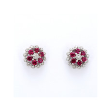 American Jewelry 14k White Gold .54ctw Ruby & Diamond Cluster Earrings