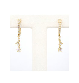 American Jewelry 14k Yellow Gold .30ctw Diamond Moon & Stars Hoop  Earrings