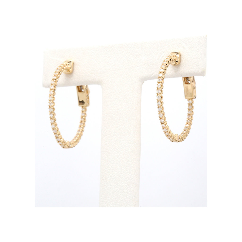 American Jewelry 14k Yellow Gold .45ctw Diamond Inside / Out Hoop Earrings