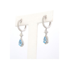 American Jewelry 14k White Gold 1ctw Blue Topaz & .52ctw Diamond Dangle Earrings