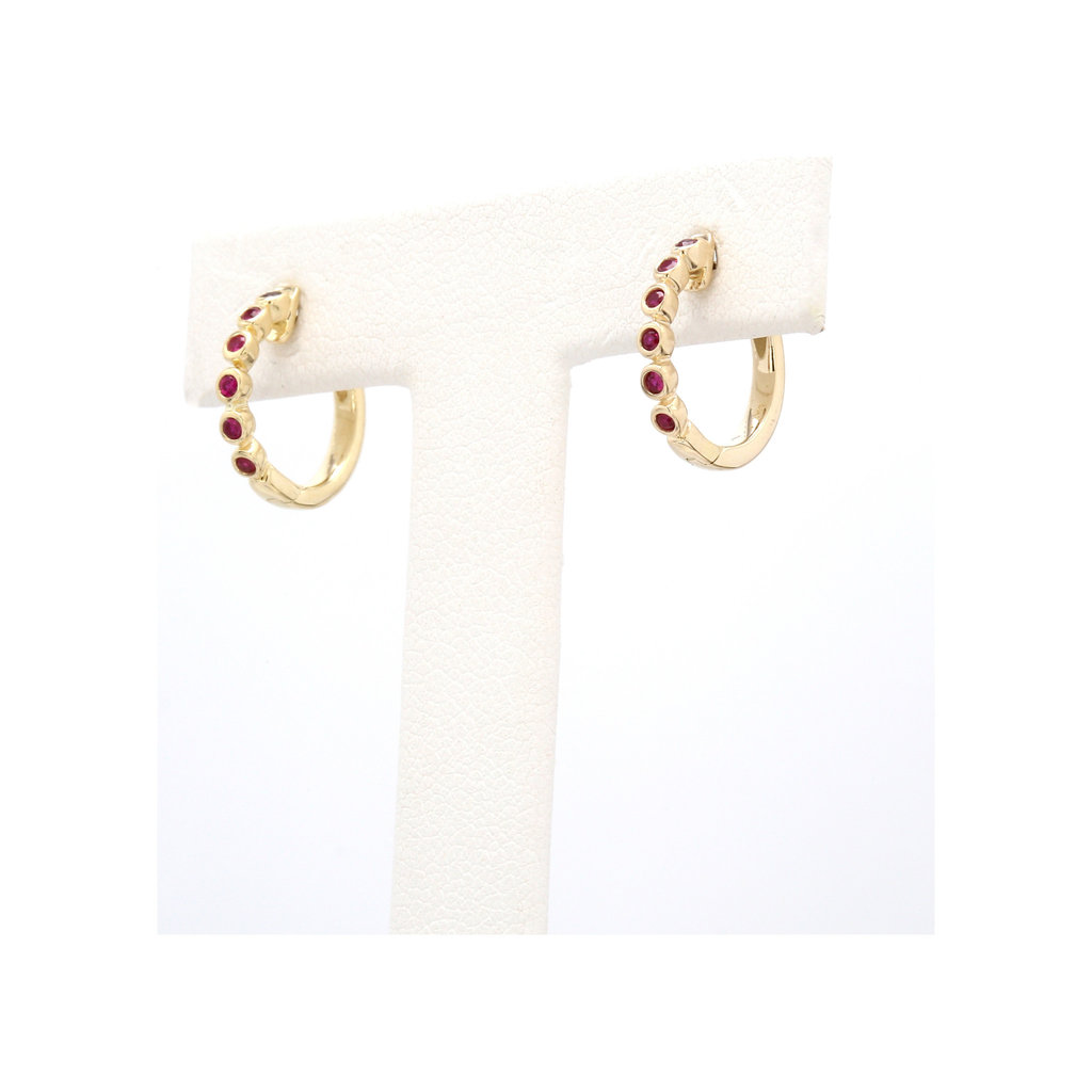 American Jewelry 14k Yellow Gold .18ctw Ruby Bezel Hoop Earrings