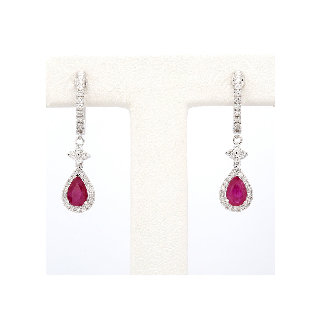 American Jewelry 14k White Gold 1ctw Ruby & .54ctw Diamond Dangle Earrings