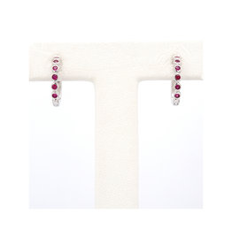 American Jewelry 14k White Gold .18ctw Ruby Bezel Hoop Earrings