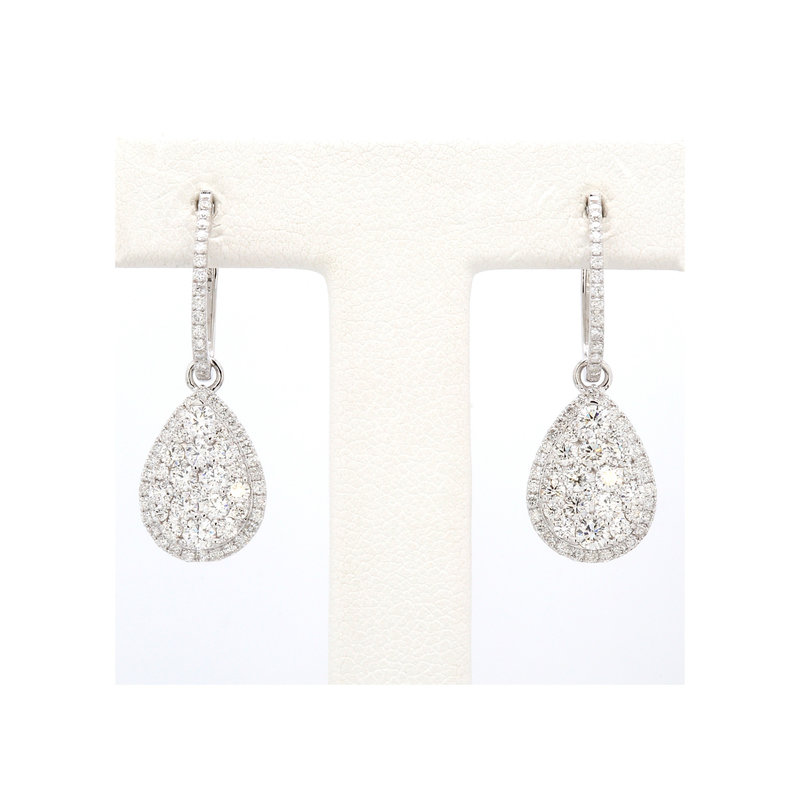 American Jewelry 14k White Gold 1.78ctw Diamond Cluster Dangle Earrings