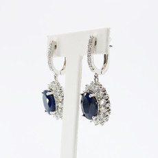 American Jewelry 14k White Gold 11.92ctw Oval Blue Sapphire & 4.51ctw Diamond Dangle Halo Earrings