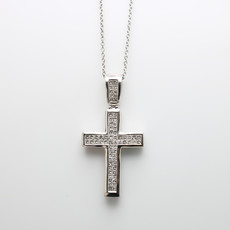 American Jewelry 14k White Gold 1.12ctw Princess Cut Diamond Cross Pendant