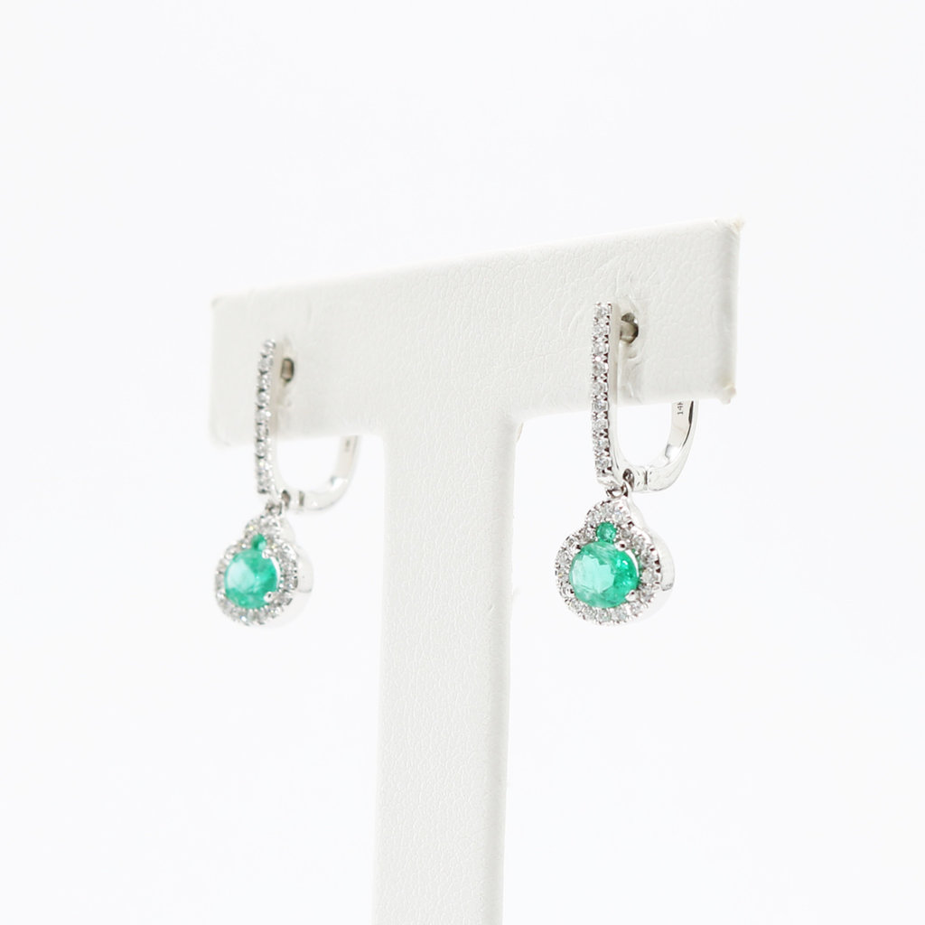 American Jewelry 14k White Gold .80ctw Emerald & .22ctw Diamond Dangle Earrings