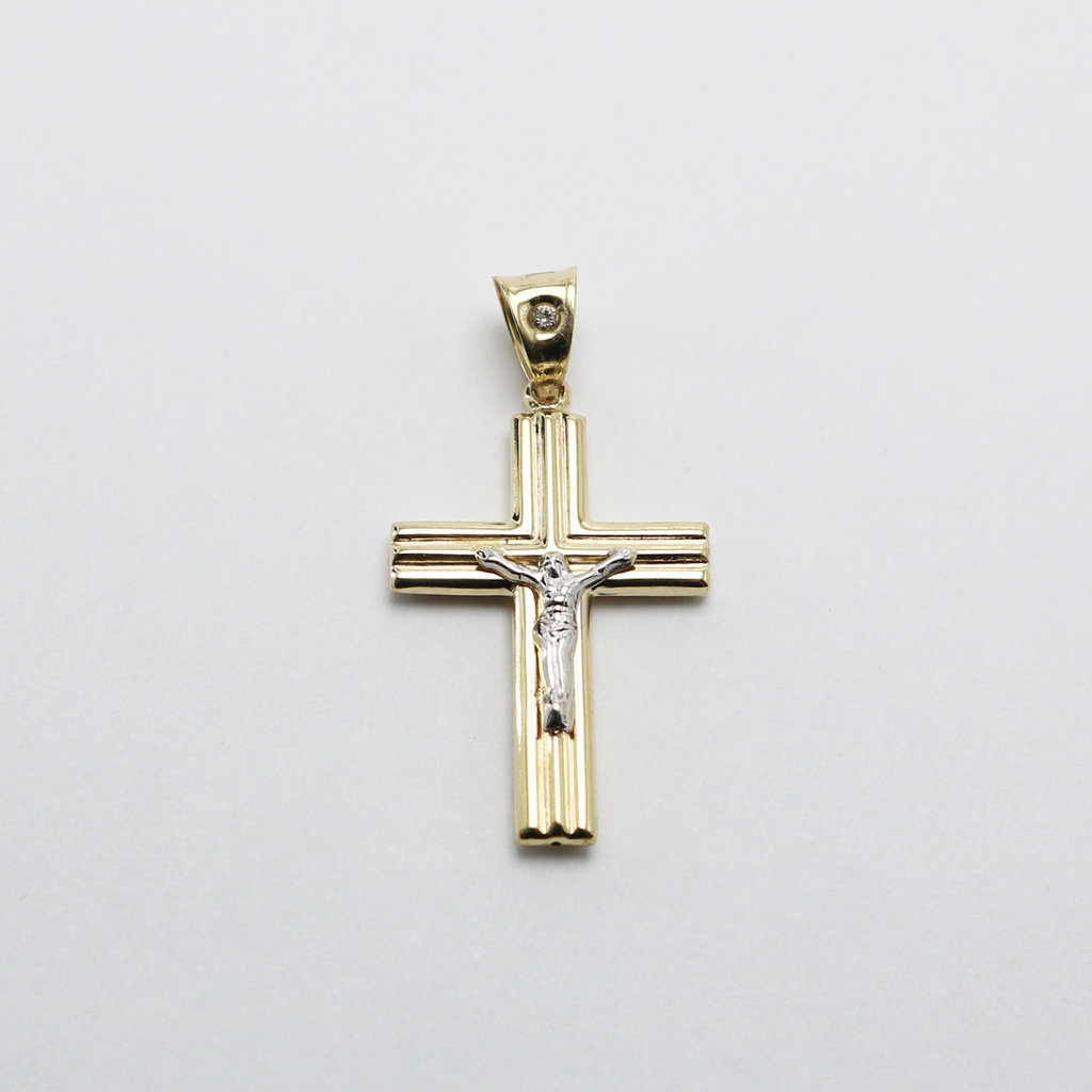 American Jewelry 14k Two-Tone CZ Accent Crucifix Pendant