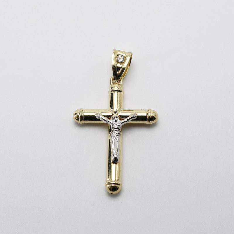 American Jewelry 14k Two-Tone CZ Accent Crucifix Pendant