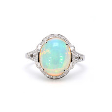 American Jewelry 14k White Gold 3.76ct Opal & .30ctw Diamond Ladies Ring (Size 6.75)