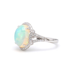 American Jewelry 14k White Gold 3.76ct Opal & .30ctw Diamond Ladies Ring (Size 6.75)