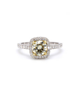 American Jewelry 18k White & Yellow Gold 1.53ctw (1.01ct Yellow Diamond Center) Pave' Halo Engagement Ring (Size 6.5)