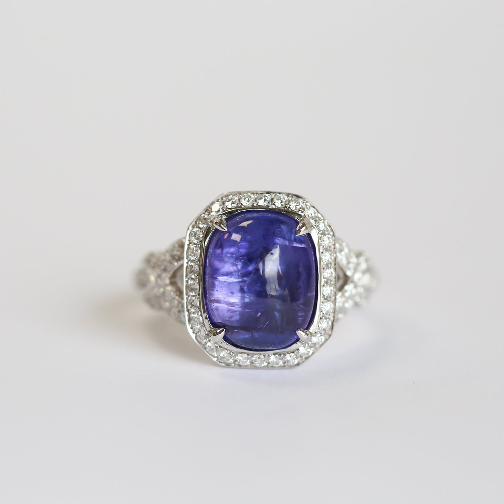 American Jewelry 14K White Gold 4.37ct Tanzanite & .44ctw Diamond Ring (Size 7)