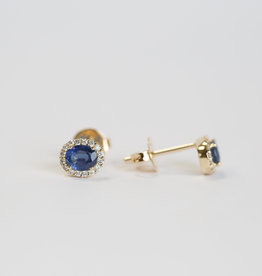 American Jewelry 14K Gold Oval Gemstone & .12ctw Diamond Halo Stud Earrings