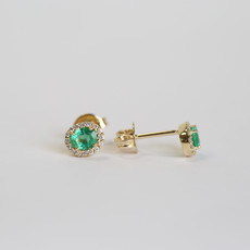 American Jewelry 14K Gold Oval Gemstone &  Diamond Halo Stud Earrings