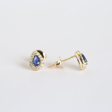 American Jewelry 14K Gold Pear Gemstone & .16ctw Diamond Halo Stud Earrings