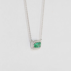 American Jewelry 14K White Gold 0.30ct Emerald & .09ctw Diamond Halo Necklace (16")