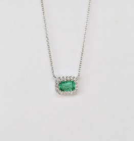 American Jewelry 14K White Gold 0.30ct Emerald & .09ctw Diamond Halo Necklace (16")