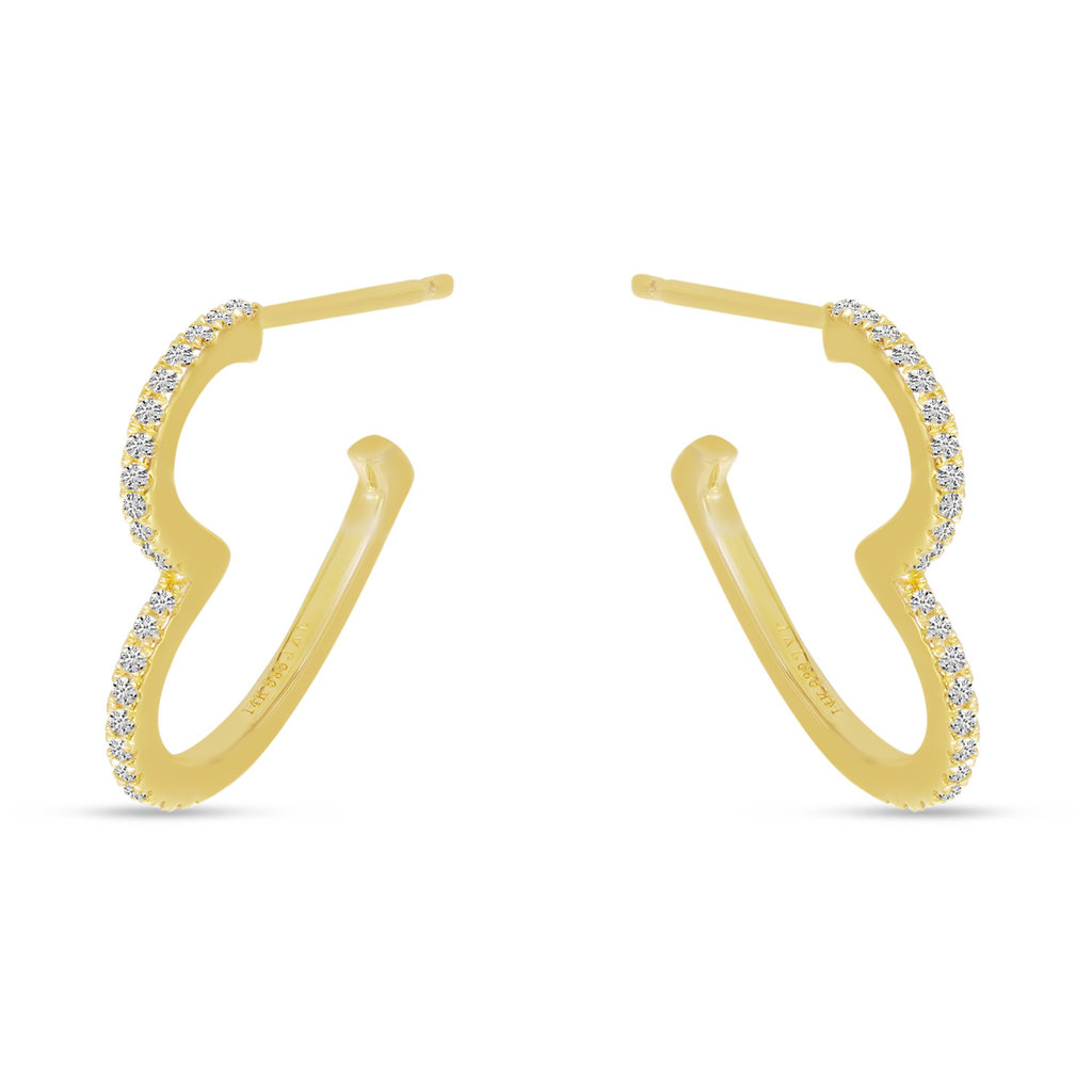 American Jewelry 14k Yellow Gold .14ctw Diamond Open Heart Hoop Earrings