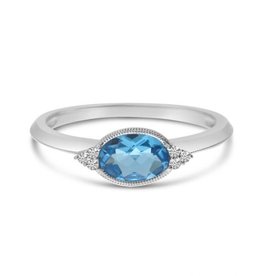 American Jewelry 14k White Gold .78ct Oval Blue Topaz & .04ctw Diamond East to West Ladies Ring (Size 7)