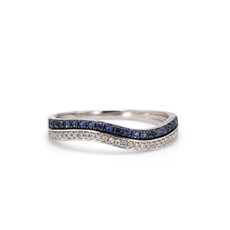 American Jewelry 14k White Gold .17ctw Blue Sapphire & .08ctw Diamond Ladies Wave Ring (Size 7)
