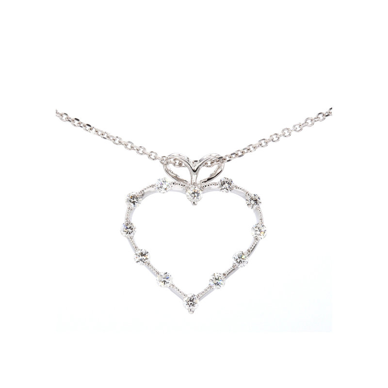 American Jewelry 14k White Gold 1/2ctw Diamond Milgrain Heart Pendant