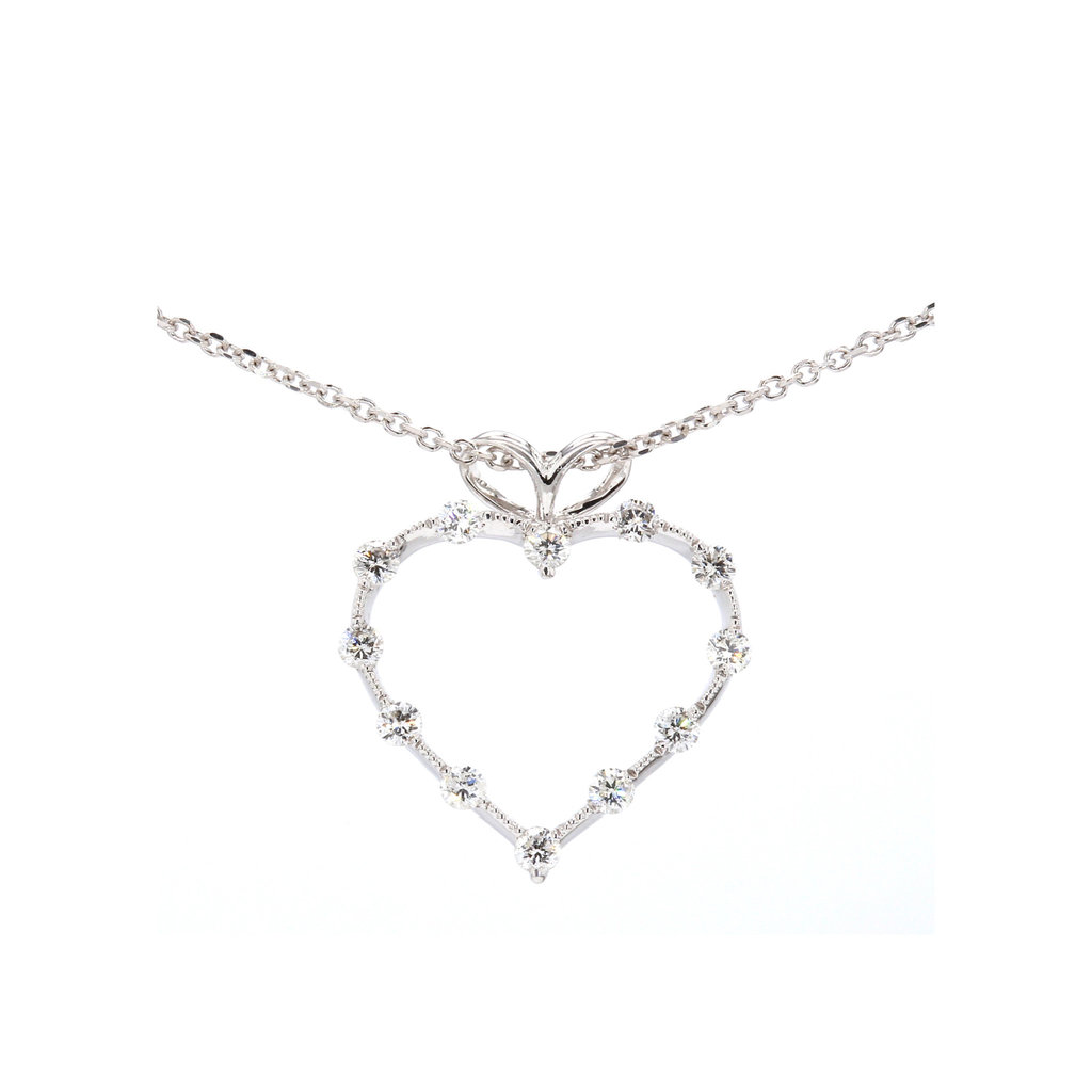 American Jewelry 14k White Gold 1/2ctw Diamond Milgrain Heart Pendant