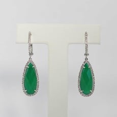 American Jewelry 18k White Gold Teardrop 11.5ctw White Topaz, Green Agate & .41ctw Diamond Halo Dangle Earrings