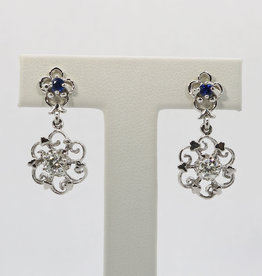 American Jewelry 14k White Gold .40ctw Round Sapphire & .66ctw Diamond Floral Dangle Earrings