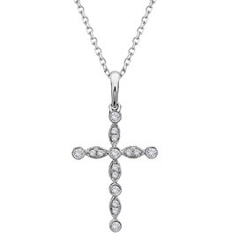 American Jewelry 14k White Gold .06ctw Diamond Milgrain Cross Pendant