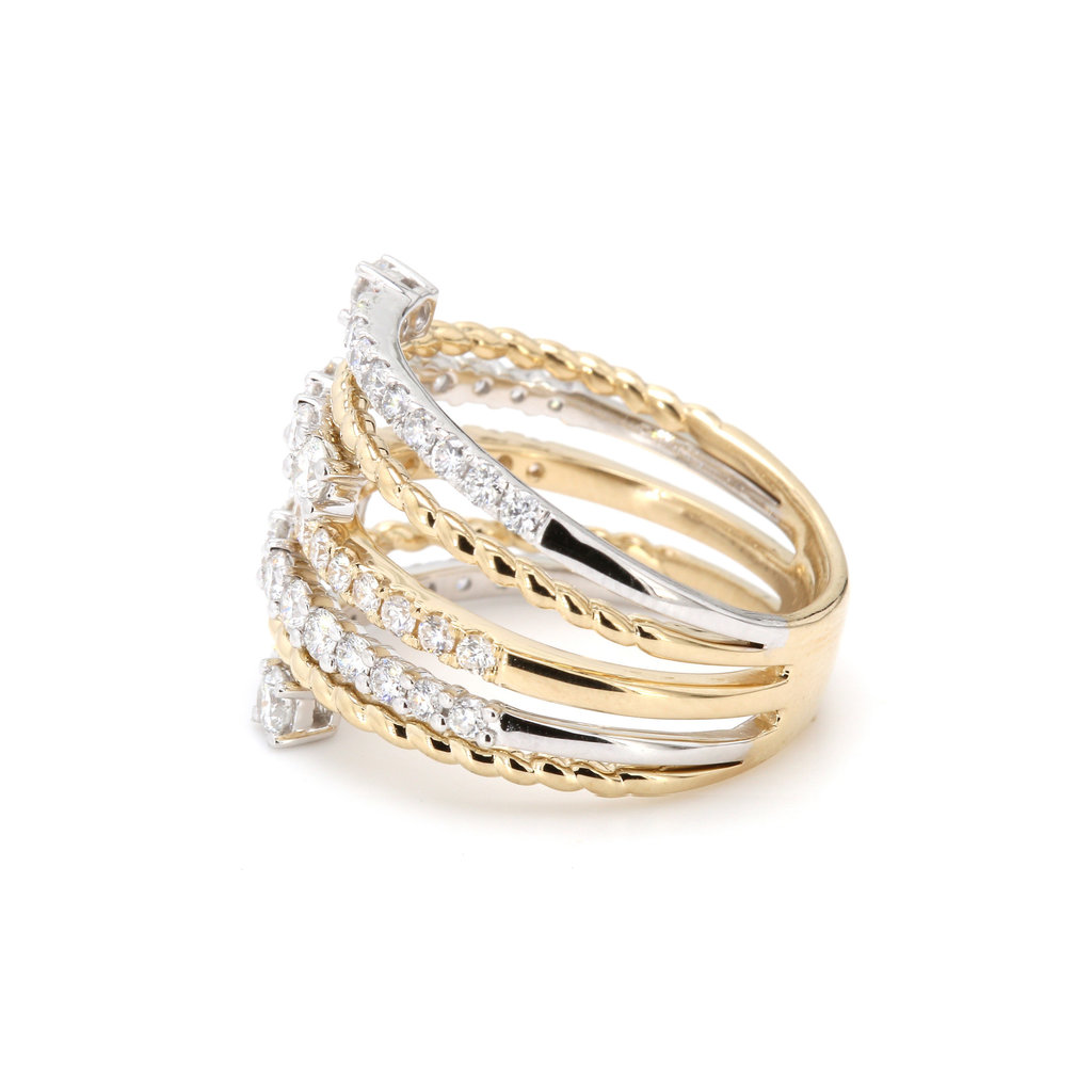 American Jewelry 14k White & Yellow Gold 1.55ctw Diamond Wide Ladies Fashion Ring (Size 8)