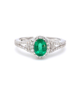 American Jewelry 14k White Gold .77ct Oval Emerald & .44ctw Diamond Halo Ladies Ring (Size 6.75)