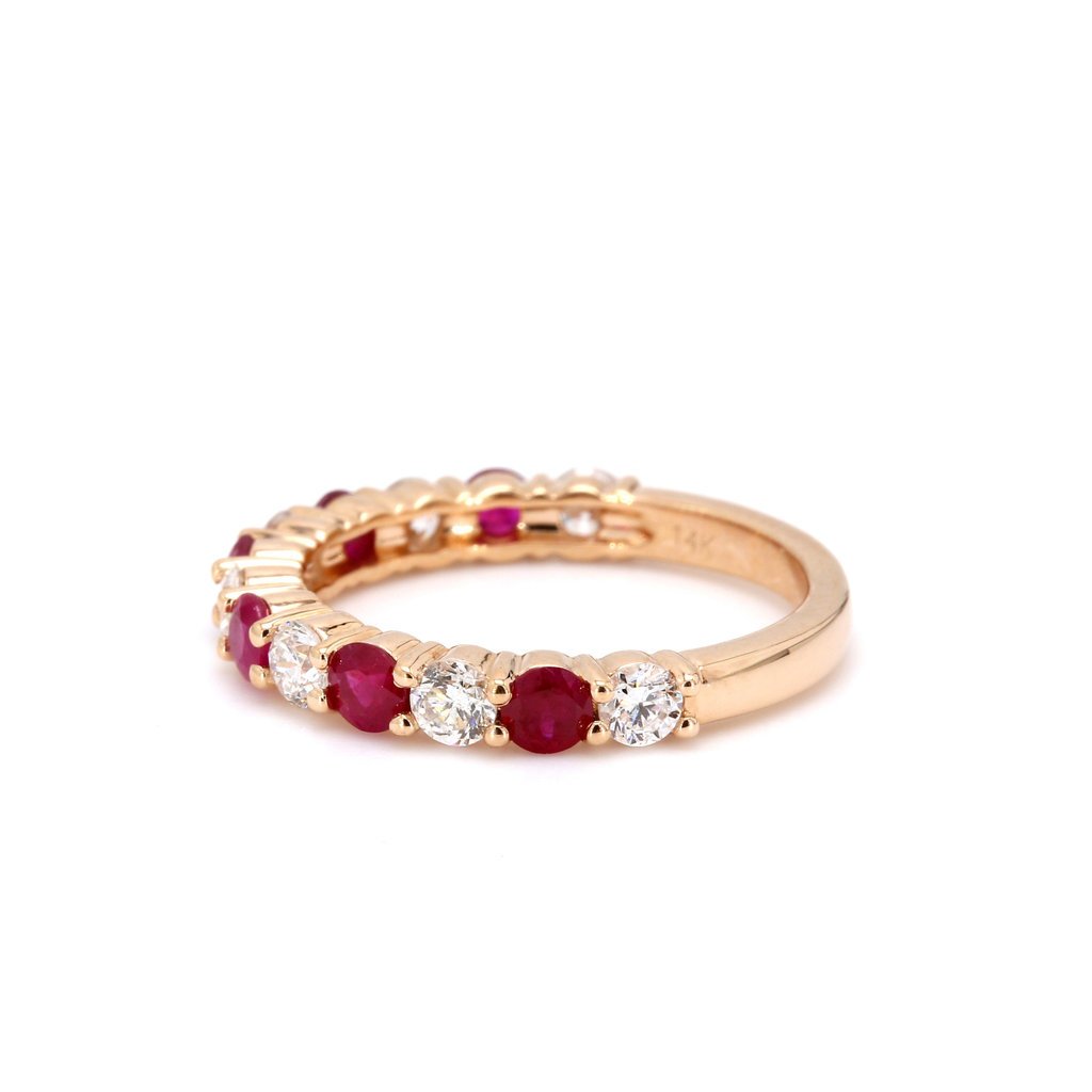 American Jewelry 14k Rose Gold .78ctw Ruby & .80ctw Diamond Stackable Ladies Band (Size 6.75)