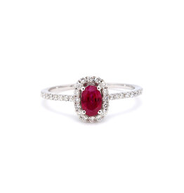 American Jewelry 14k White Gold .50ct Oval Ruby & .30ctw Diamond Halo Ladies Ring (Size 7)
