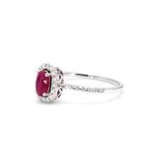American Jewelry 14k White Gold .50ct Oval Ruby & .30ctw Diamond Halo Ladies Ring (Size 7)