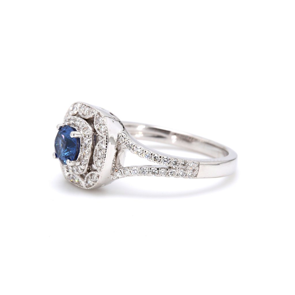 American Jewelry 14k White Gold .63ct Blue Sapphire & .37ctw Diamond Ladies Ring (Size 7)