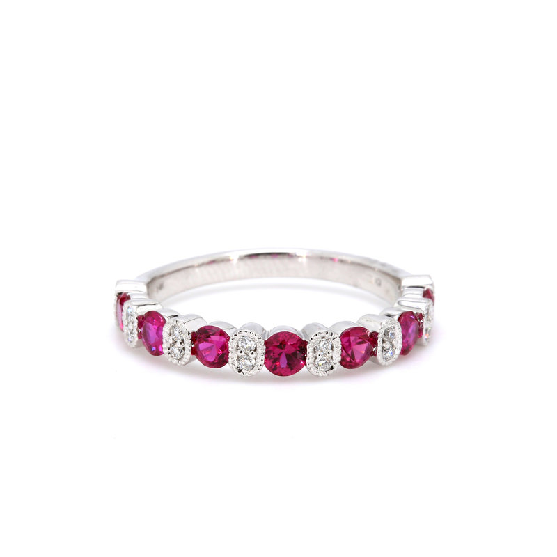 American Jewelry 14k White Gold .99ctw Ruby & .13ctw Diamond Stackable Ladies Band (Size 7)