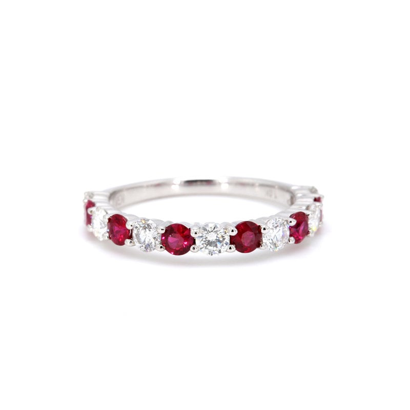 American Jewelry 14k White Gold .81ctw Ruby & .77ctw Diamond Stackable Ladies Band (Size 6.75)