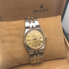 American Jewelry 18k & Stainless Preowned Gents Oyster Quartz Datejust Rolex with Gold Dial