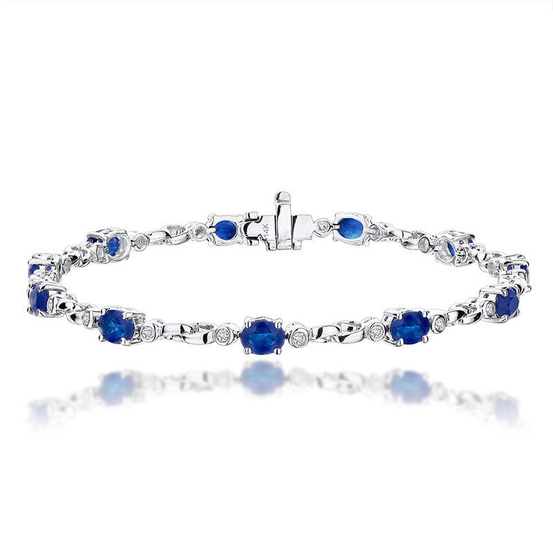 American Jewelry 14k White Gold 5.08ctw Blue Sapphire & .31ctw Diamond Ladies Bracelet