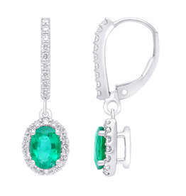 American Jewelry 14k White Gold 1.54ctw Emerald & .61ctw Diamond Halo Dangle Earrings