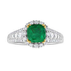 American Jewelry 14k White Gold 1.07ct Cushion Emerald & .85ctw Diamond Halo Ladies Ring (Size 6)