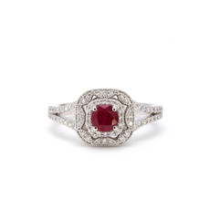 American Jewelry 14k White Gold .59ct Ruby & .36ctw Diamond Milgrain Ladies Ring (Size 7)