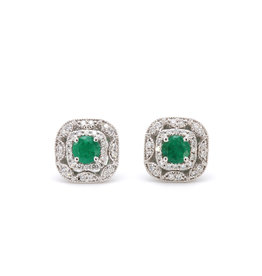 American Jewelry 14k White Gold .38ctw Emerald & .25ctw Diamond Milgrain Earrings