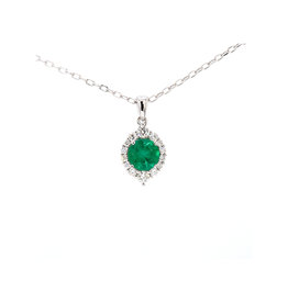 American Jewelry 14k White Gold .38ct Emerald & .17ctw Diamond Halo Pendant
