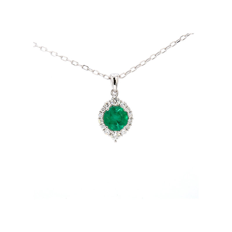 American Jewelry 14k White Gold .38ct Emerald & .17ctw Diamond Halo Pendant