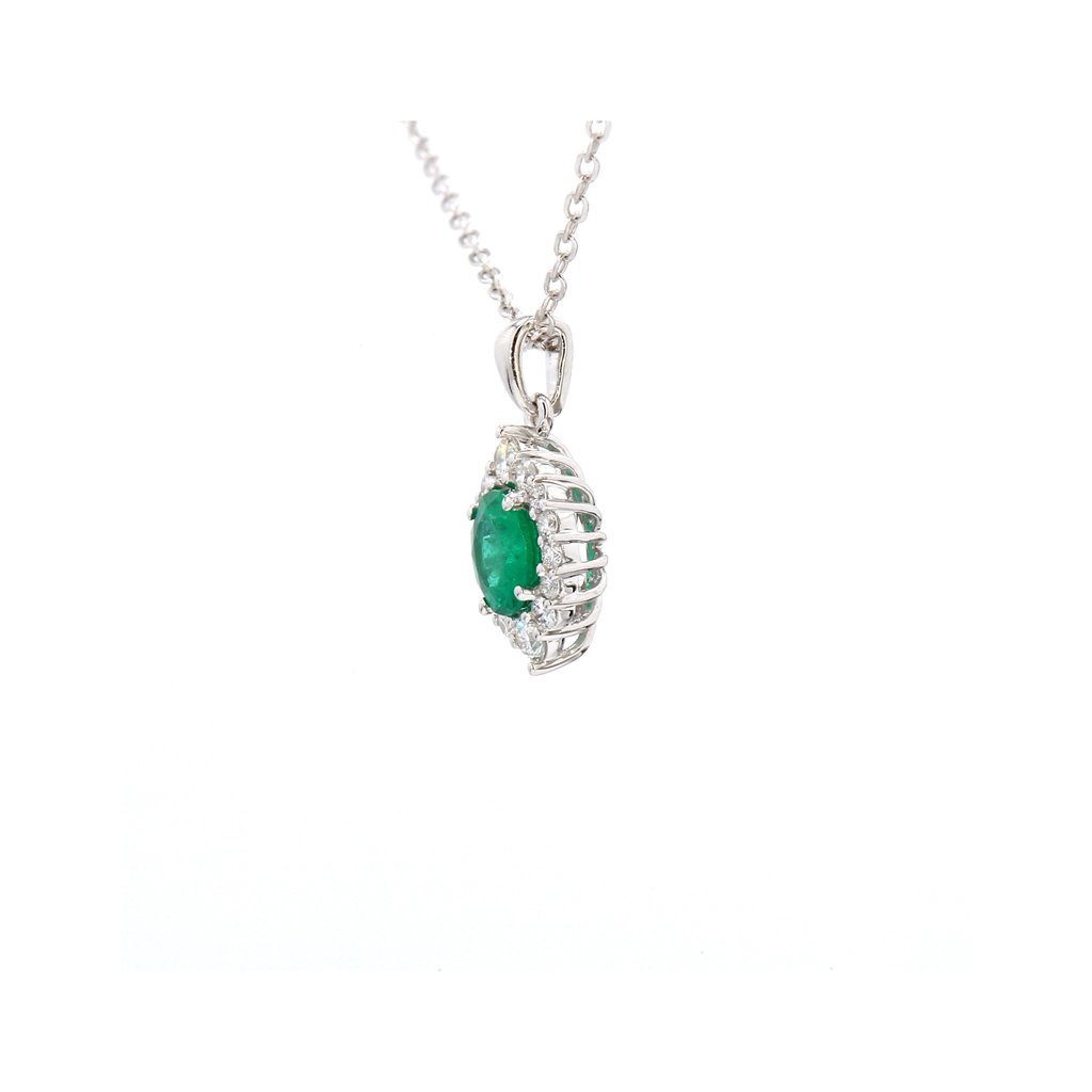 American Jewelry 14k White Gold .38ct Emerald & .17ctw Diamond Halo Pendant