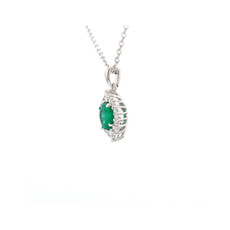 American Jewelry 14k White Gold .38ct Emerald & .17ctw Diamond Halo Pendant